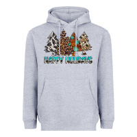 Heather Grey Happy Holidays Trees Heavyweight Hoodie - MaliasSmallBusiness