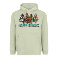 Matcha Happy Holidays Trees Heavyweight Hoodie - MaliasSmallBusiness