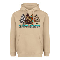 Mushroom Happy Holidays Trees Heavyweight Hoodie - MaliasSmallBusiness