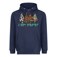 Navy Happy Holidays Trees Heavyweight Hoodie - MaliasSmallBusiness
