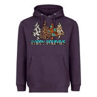 Plum Happy Holidays Trees Heavyweight Hoodie - MaliasSmallBusiness