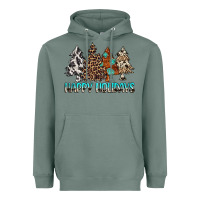 Sage Happy Holidays Trees Heavyweight Hoodie - MaliasSmallBusiness