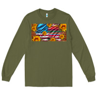 Army Green usa flag and serape with leopard and sunflowers license plate Long Sleeve Tee - Artiststas