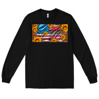 Black usa flag and serape with leopard and sunflowers license plate Long Sleeve Tee - Artiststas