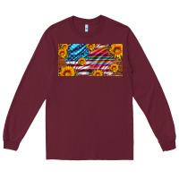 Burgundy usa flag and serape with leopard and sunflowers license plate Long Sleeve Tee - Artiststas