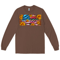 Chestnut usa flag and serape with leopard and sunflowers license plate Long Sleeve Tee - Artiststas