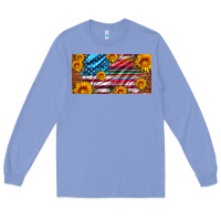 Colony Blue usa flag and serape with leopard and sunflowers license plate Long Sleeve Tee - Artiststas