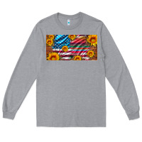 Heather Grey usa flag and serape with leopard and sunflowers license plate Long Sleeve Tee - Artiststas