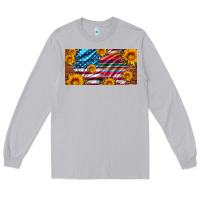 Moon Dust usa flag and serape with leopard and sunflowers license plate Long Sleeve Tee - Artiststas