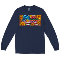 Navy usa flag and serape with leopard and sunflowers license plate Long Sleeve Tee - Artiststas