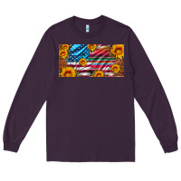 Plum usa flag and serape with leopard and sunflowers license plate Long Sleeve Tee - Artiststas