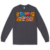Usa Flag And Serape With Leopard And Sunflowers License Plate Long Sleeve Tee | Teevron