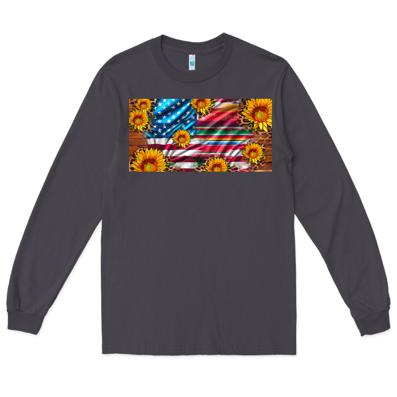 Usa Flag And Serape With Leopard And Sunflowers License Plate Long Sleeve Tee by Artiststas | Teevron