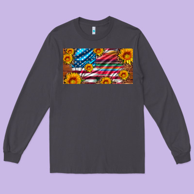 Usa Flag And Serape With Leopard And Sunflowers License Plate Long Sleeve Tee Designed By Artiststas