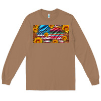 Toasted Coconut usa flag and serape with leopard and sunflowers license plate Long Sleeve Tee - Artiststas