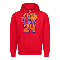 Red senior 2024 basketball Zipper Hoodie - MaliasSmallBusiness