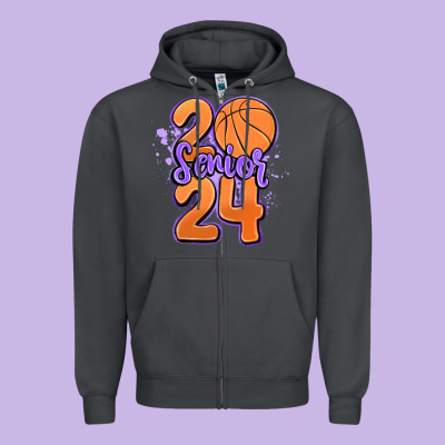 Senior 2024 Basketball Zipper Hoodie Designed By Maliassmallbusiness
