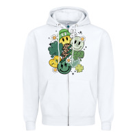 White st patricks day green smile Zipper Hoodie - MaliasSmallBusiness
