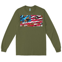 Army Green usa flag and leopard with wood license plate Long Sleeve Tee - Artiststas