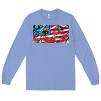 Colony Blue usa flag and leopard with wood license plate Long Sleeve Tee - Artiststas