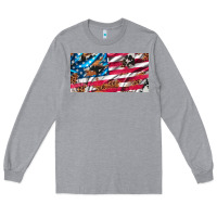 Heather Grey usa flag and leopard with wood license plate Long Sleeve Tee - Artiststas