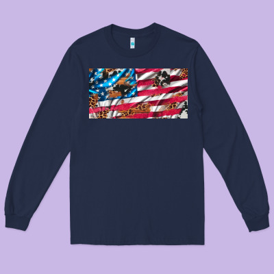 Usa Flag And Leopard With Wood License Plate Long Sleeve Tee Designed By Artiststas