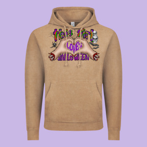 This Girl Loves Halloween Vintage Hoodie Designed By Cowhidedigitalart