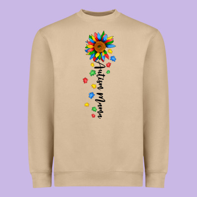 Autism Mama Sunflower Black Heavyweight Sweatshirt Designed By Jahusdesignshop
