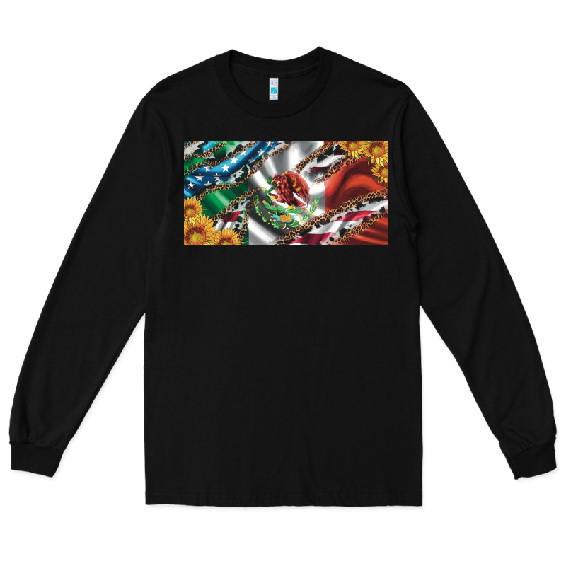 Usa Flag And Mexico Flag With Sunflower And Cowhide  License Plate Long Sleeve Tee by Artiststas | Teevron
