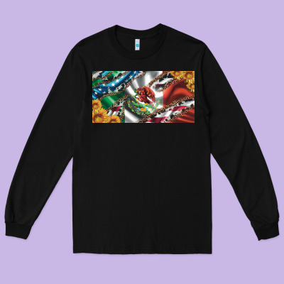Usa Flag And Mexico Flag With Sunflower And Cowhide  License Plate Long Sleeve Tee Designed By Artiststas