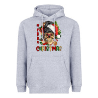Heather Grey Merry Christmas skeleton messy bun Heavyweight Hoodie - NancyCooperArtShop