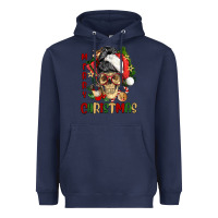 Navy Merry Christmas skeleton messy bun Heavyweight Hoodie - NancyCooperArtShop