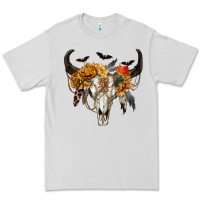Dove Grey Halloween Bull Skull Premium Tee - RanaPortraitStore