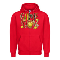 Red game day softball Zipper Hoodie - MaliasSmallBusiness
