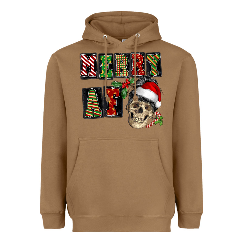 Merry Af Skeleton Messy Bun Heavyweight Hoodie by NancyCooperArtShop | Teevron