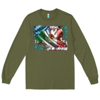 Army Green usa and mexico flag with leopard cowhide and gemstone background Long Sleeve Tee - Artiststas
