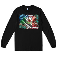 Black usa and mexico flag with leopard cowhide and gemstone background Long Sleeve Tee - Artiststas