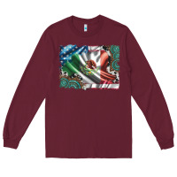 Burgundy usa and mexico flag with leopard cowhide and gemstone background Long Sleeve Tee - Artiststas