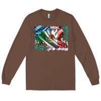 Chestnut usa and mexico flag with leopard cowhide and gemstone background Long Sleeve Tee - Artiststas
