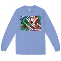 Colony Blue usa and mexico flag with leopard cowhide and gemstone background Long Sleeve Tee - Artiststas