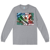 Heather Grey usa and mexico flag with leopard cowhide and gemstone background Long Sleeve Tee - Artiststas