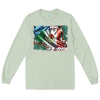 Matcha usa and mexico flag with leopard cowhide and gemstone background Long Sleeve Tee - Artiststas