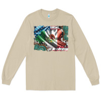 Mushroom usa and mexico flag with leopard cowhide and gemstone background Long Sleeve Tee - Artiststas