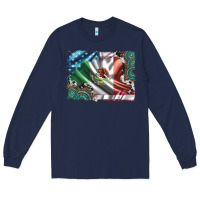 Navy usa and mexico flag with leopard cowhide and gemstone background Long Sleeve Tee - Artiststas
