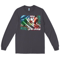 Smoke usa and mexico flag with leopard cowhide and gemstone background Long Sleeve Tee - Artiststas