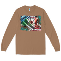 Toasted Coconut usa and mexico flag with leopard cowhide and gemstone background Long Sleeve Tee - Artiststas