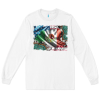 White usa and mexico flag with leopard cowhide and gemstone background Long Sleeve Tee - Artiststas