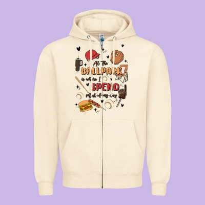 At The Ballpark Is Where I Spend Most Of My Day Zipper Hoodie Designed By Maliassmallbusiness