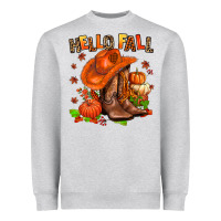 Heather Grey hello fall pumpkins  cowgirl  and roses Heavyweight Sweatshirt - AdoDesignShop