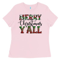 Bubblegum Pink merry christmas y'all Ladies Tee - AdoDesignShop